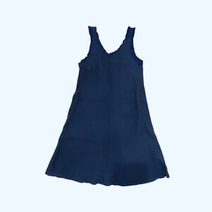 Mio Meli Black & Blue Midi length Ruffle Linen Dress Lagenlook Sz Small